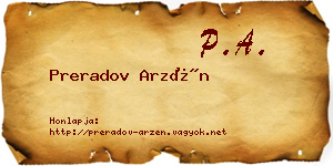 Preradov Arzén névjegykártya
